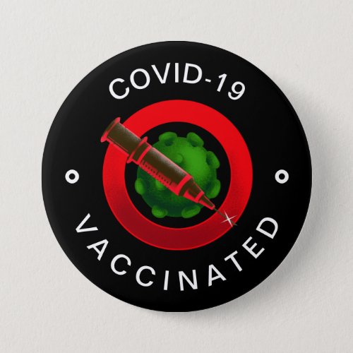 Covid_19 Vaccinated Black  Red Motivational Cool  Button
