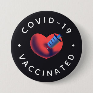 Covid-19 Vaccinated Heart & Syringe Injection Cute Button