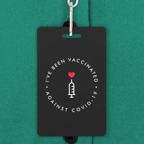 Covid 19 Vaccinated  Modern Black Red Heart Badge