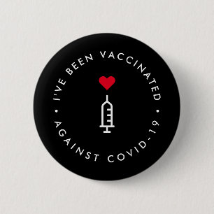 Covid 19 Vaccinated Modern Black Red Heart Button