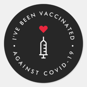 Covid 19 Vaccinated   Modern Black Red Heart Classic Round Sticker