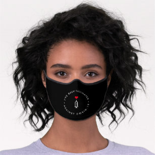 Covid 19 Vaccinated   Modern Black Red Heart Premium Face Mask