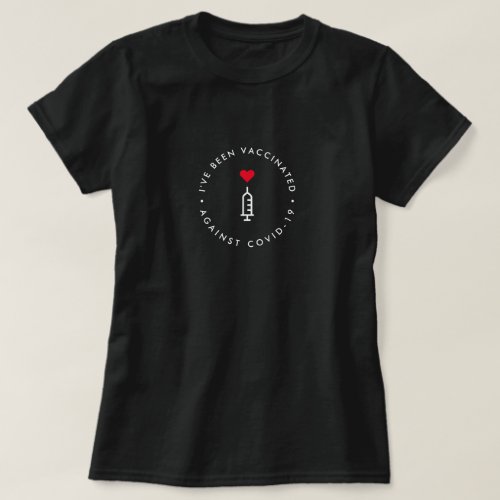 Covid 19 Vaccinated  Modern Black Red Heart T_Shirt