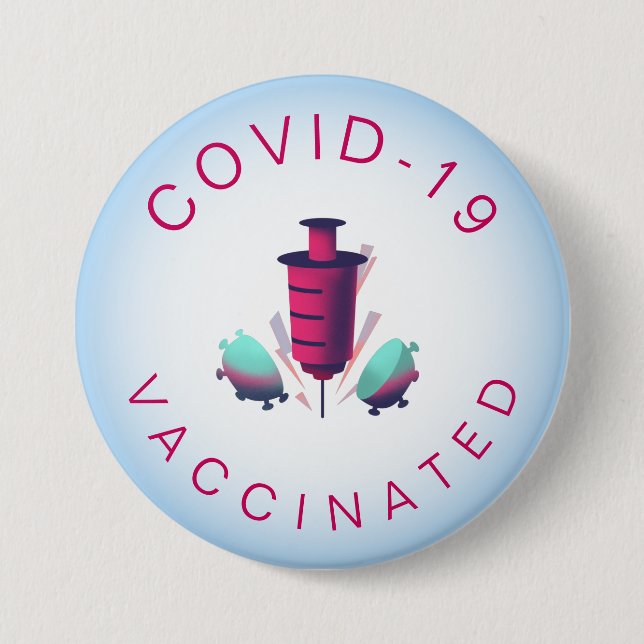 Covid-19 Vaccinated Modern Graphic Pink Typography Button (Front)