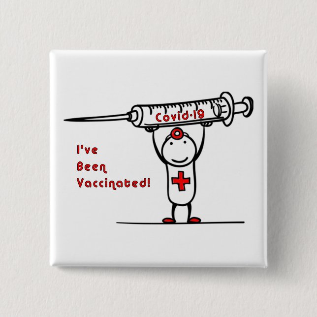 Covid-19 Vaccinated Square Button (Front)