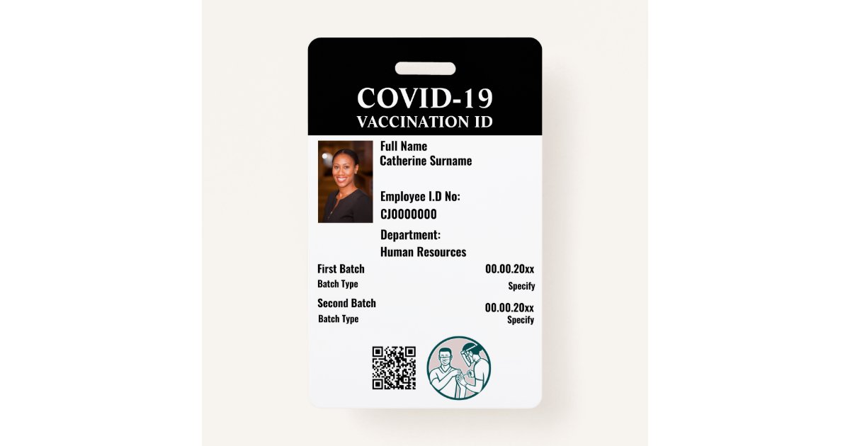 Covid 19 vaccination id employee photo details badge | Zazzle.com