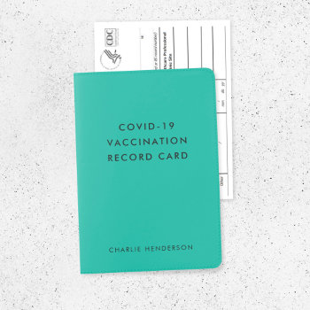Covid 19 Vaccination Record Card Teal Holder by GuavaDesign at Zazzle