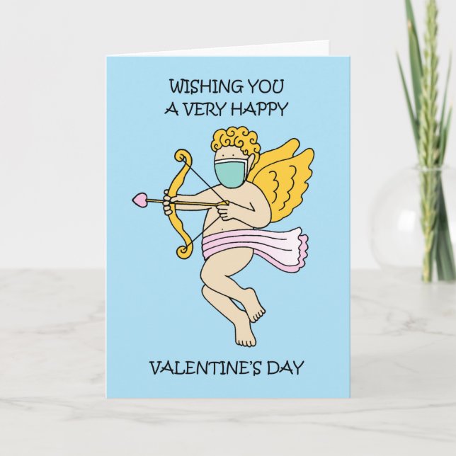 Covid 19 Valentine's Day Cupid in a Facemask Card (Front)
