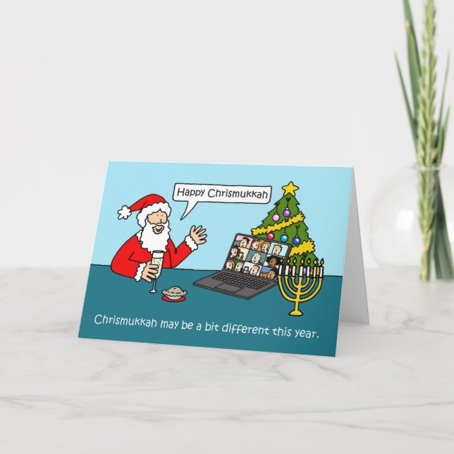 Covid 19 Virtual Chrismukkah Cartoon Humor Card (Front)