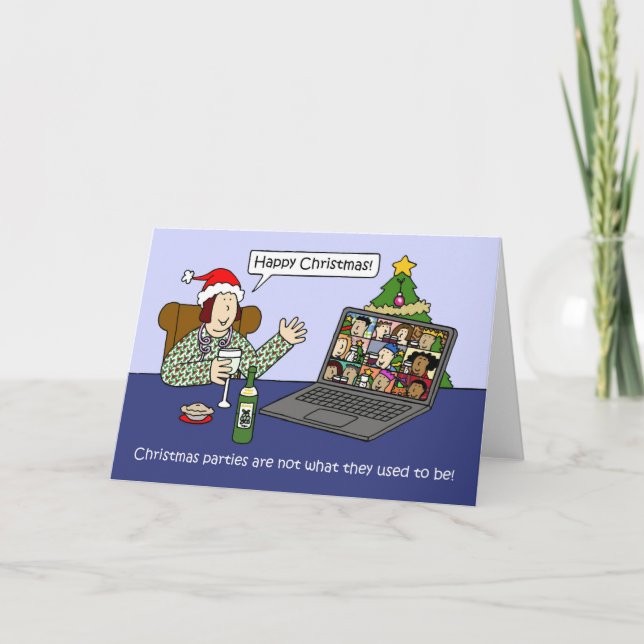 Covid 19 Virtual Christmas Party Cartoon Humor Card (Front)