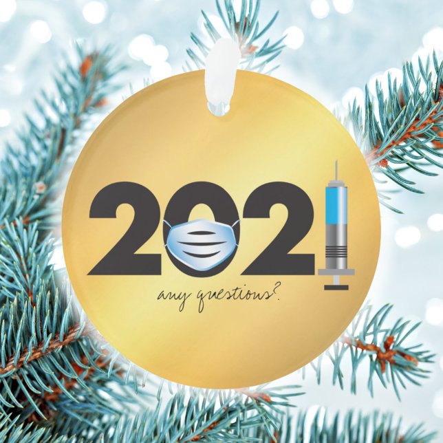 Covid 2021 Mask Vaccine Gold Christmas Ornament (Creator Uploaded)
