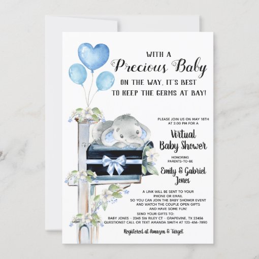 Covid Baby Shower Boy Elephant Invitation Zazzle
