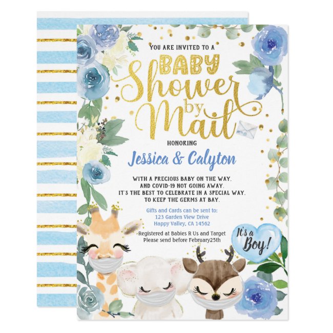 Covid Boy Shower By Mail Pandemic Woodland Animal Invitation