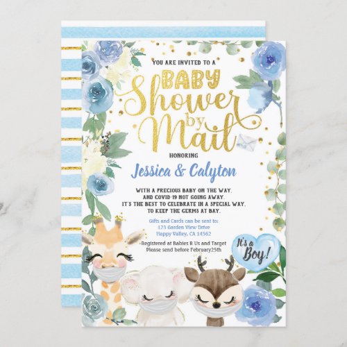 Covid Boy Shower By Mail Pandemic Woodland Animal Invitation