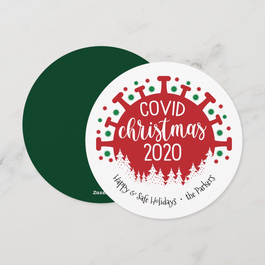 COVID Christmas 2020 Circle Happy & Safe Holiday Card Zazzle