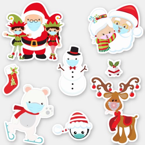 Covid Christmas 2020 Face mask Santa Set Sticker