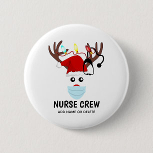 Covid Christmas Nurse Crew Reindeer Personalized Button