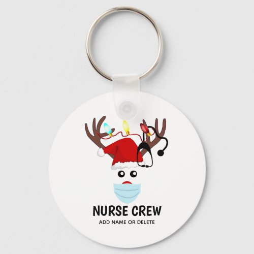 Covid Christmas Nurse Crew Reindeer Personalized Keychain