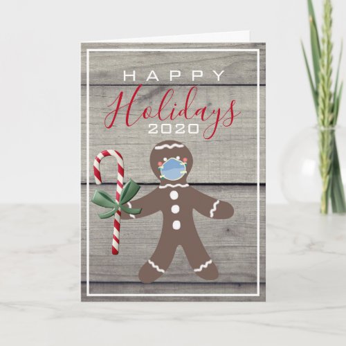 Covid Christmas Rustic Gingerbread Man Red Script Card