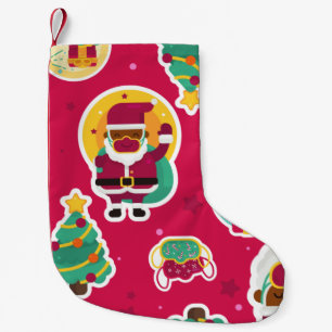 covid face mask black santa small christmas stocking