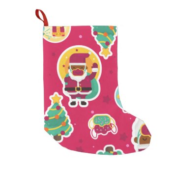 Covid Face Mask Black Santa Small Christmas Stocking by funnychristmas at Zazzle