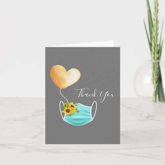 Covid Face Mask & Flowers Thank You Note Card (Front)