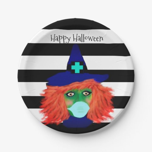 Covid Face Mask Halloween Witch Party Paper Plates