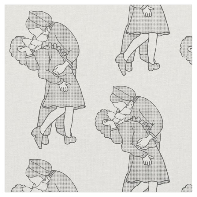 covid face mask ww2 kissing couple fabric (Close Up)