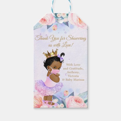 Covid Girl Baby With Mask Baby Shower Purple Pink Gift Tags