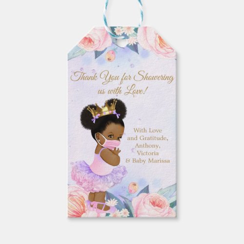 Covid Girl Baby With Mask Baby Shower Purple Pink Gift Tags