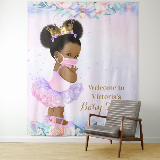 Covid Girl Baby With Mask Baby Shower XL Backdrop (In Situ)