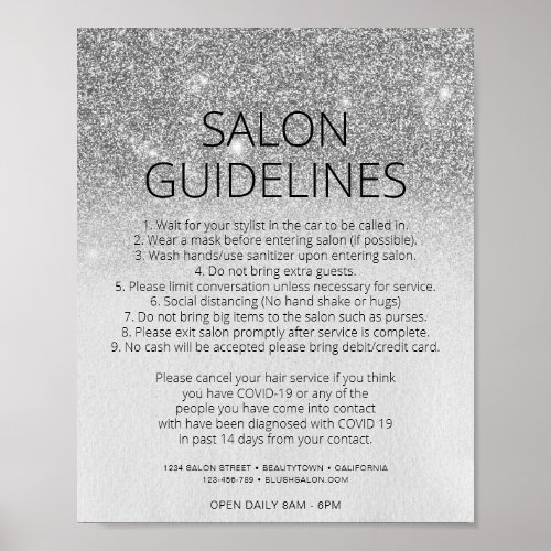 Covid Health Safety Silver Glitter Hair Salon Glam Poster