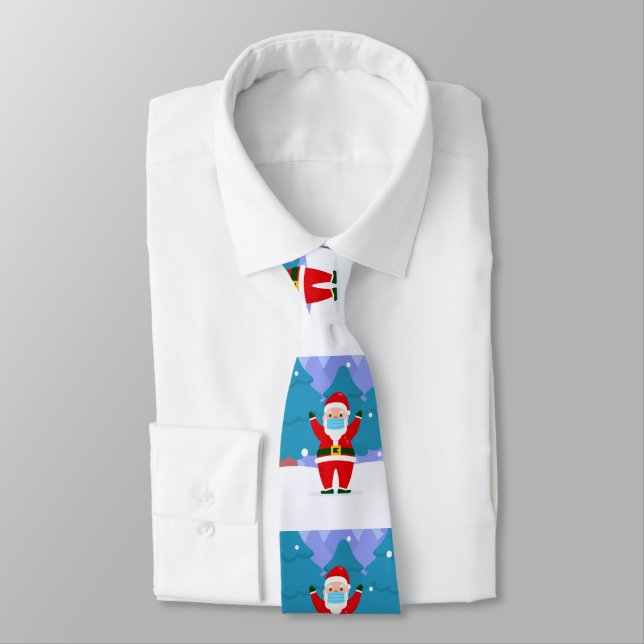 covid merry christmas face mask santa claus neck tie (Tied)