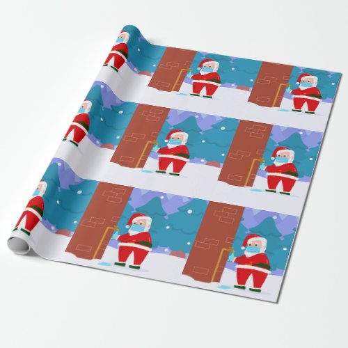 covid merry christmas face mask santa washes hands wrapping paper