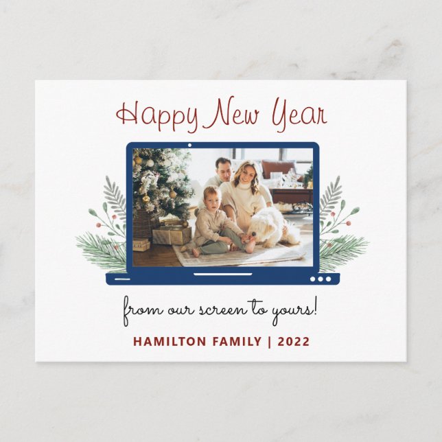 Covid New Year Screen to yours Photo Greeting Postcard (Front)