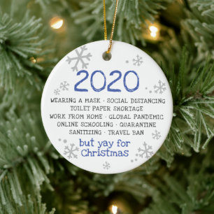 COVID Pandemic Isolation Mask Wearing 2020 Ceramic Ornament