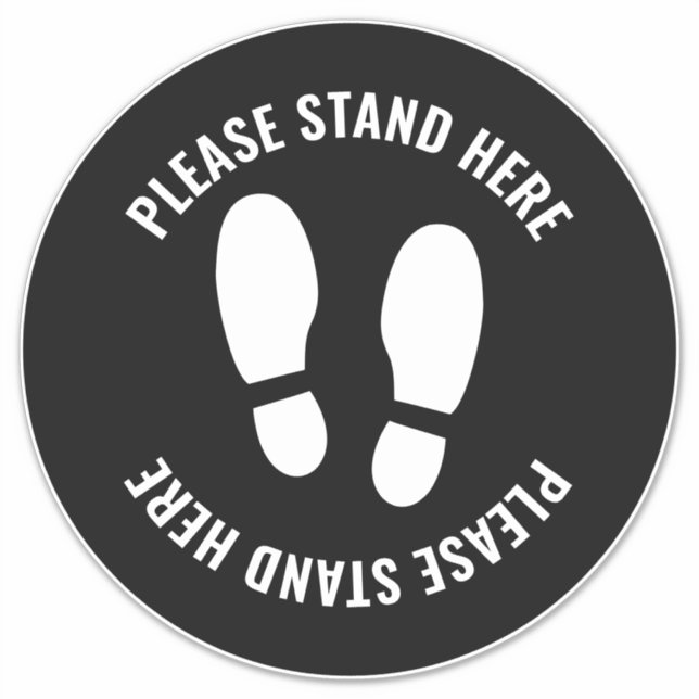 Covid Please Stand Here Physical Distancing Black Sticker (Front)