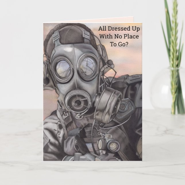 Covid Prepper Gas Mask Personalize Birthday Card (Front)