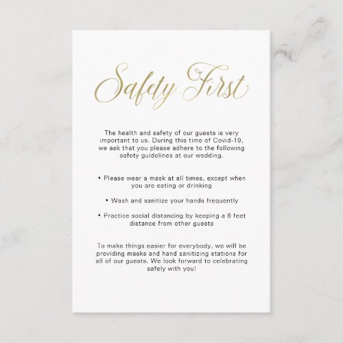 Covid Safety Guidelines  Gold Wedding Information Enclosure Card