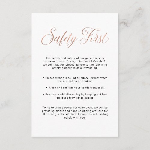 Covid Safety Guidelines  Rose Gold Wedding Info Enclosure Card