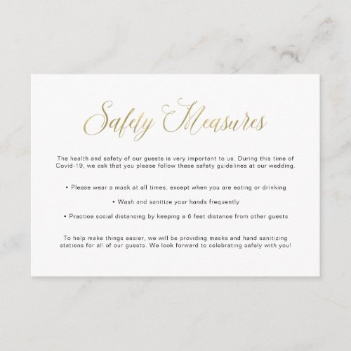 Covid Safety Guidelines  Wedding Gold Mask Info Enclosure Card