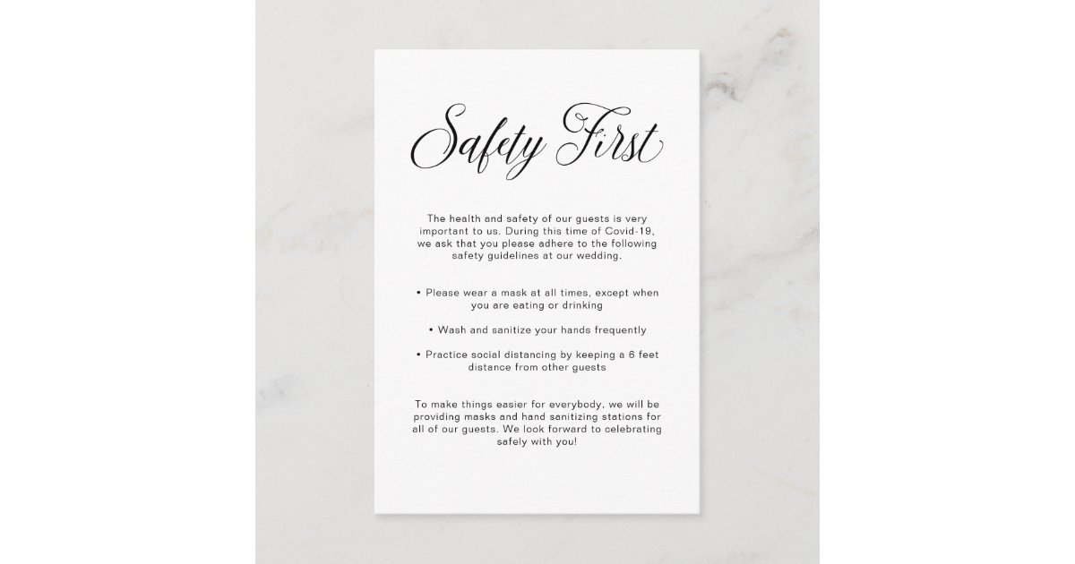 Covid Safety Guidelines Wedding Mask Information Enclosure Card Zazzle