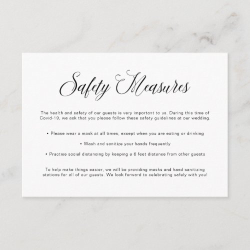 Covid Safety Guidelines  Wedding Mask Information Enclosure Card