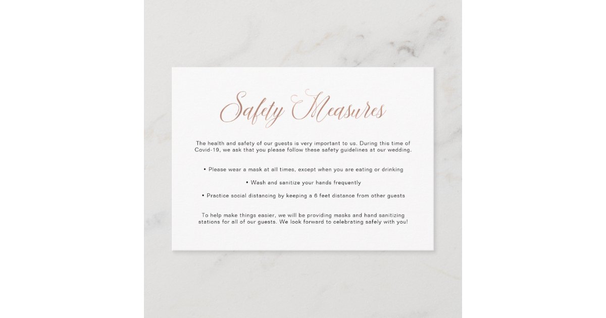 Covid Safety Guidelines Wedding Rose Gold Enclosure Card Zazzle