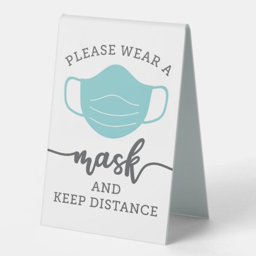 Covid Safety Wear A Mask Tabletop Sign _ Blue Mask