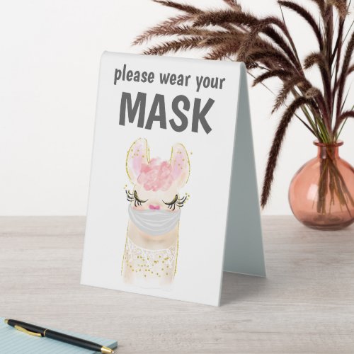 Covid Safety Wear A Mask Tabletop Sign _ Llama