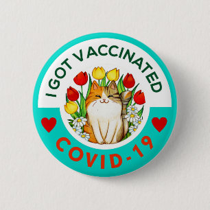 Covid- Vaccinated cute cat Button