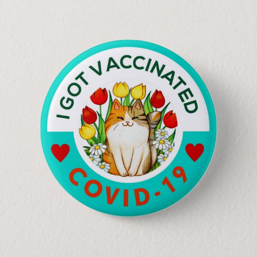 Covid_ Vaccinated cute cat Button