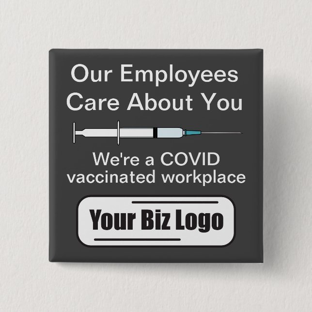COVID Vaccinated Workplace Dark Background Button (Front)