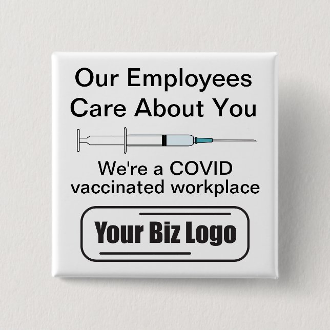 COVID Vaccinated Workplace Light Background Button (Front)